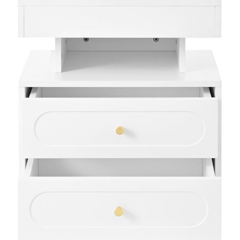 Table de chevet blanche avec LED, 2 tiroirs et espace de rangement ouvert, 100 x 40 x 60 cm (1/5)