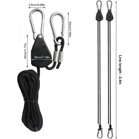 4 Pièces Cordes à Cliquet Réglable avec Crochets 1/8 Tendeur Voile Ombrage Sangle à Cliquet Corde pour Lampe ou Plantes (1/5)