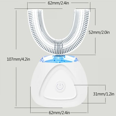 Brosse a dents electrique en forme de U Adultes IPX7 Brosse a dents automatique rechargeable etanche a 360 degres avec minuterie automatique 30s, modele: bleu marine MNS (1/4)
