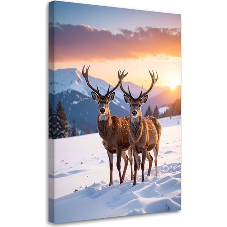 Impression sur Toile, Cerf dans un paysage hivernal,20x30 (1/4)