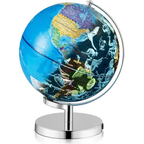 Globe lumineux 3-en-1 de 23 cm avec carte géographique, constellations et base métallique pour chambre, bureau et école (1/5)