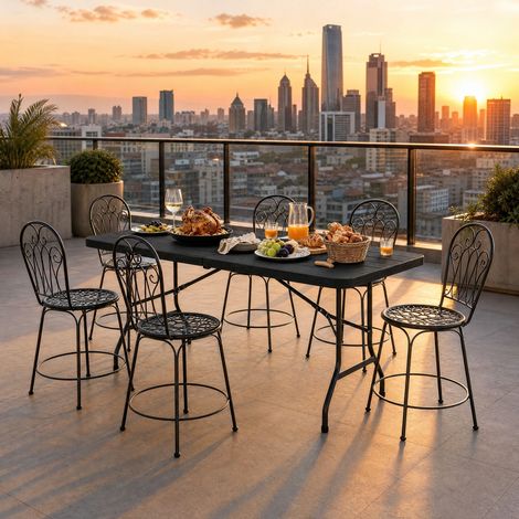 Table pliante de jardin 180x74x70 cm en HDPE noir, gain de place pour balcon FloraGrace (1/5)