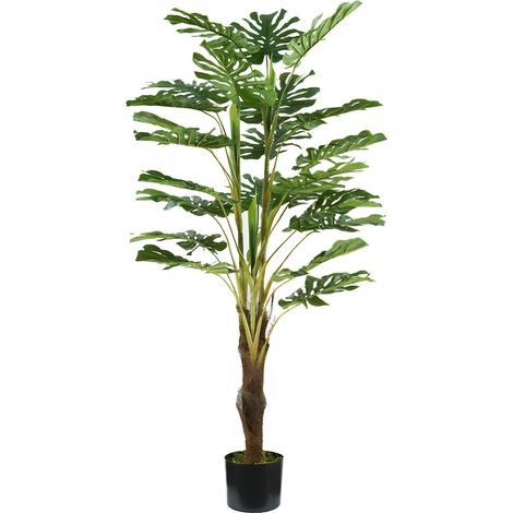 Pianta Monstera In Polietilene Con 24 Foglie E Vaso Con Muschio 120cm (1/5)