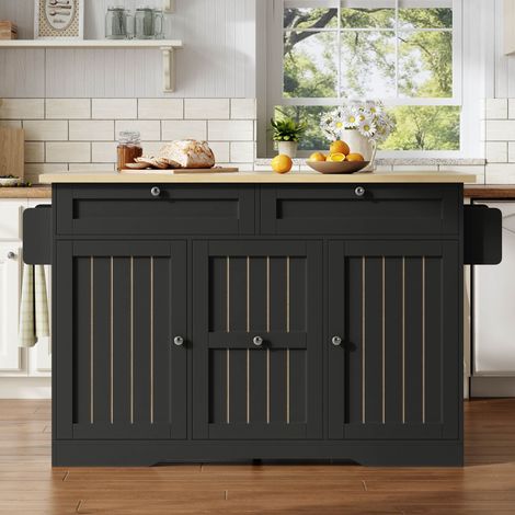 Îlot de cuisine mobile 120×45(70)×92 cm – Plateau rabattable – Rangements multiples – MDF mélaminé (1/5)