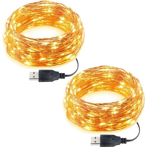 Lot de 2 Guirlande Lumineuse, 5m 50 LED, Fil de Cuivre, IP65 Étanche, Alimentation USB, Intérieur Extérieur (1/5)