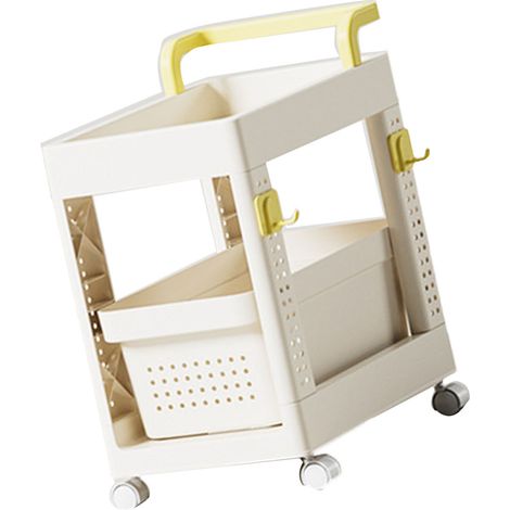 Chariot de rangement roulant en plastique, gain de place, avec poignées et crochets, idéal pour le bureau, la chambre, le dortoir ou la salle de classe (sans tiroir). (1/3)