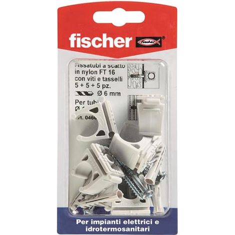 Fischer Clip Fissatubo Aperto FT 20 K - Ø 20 mm, Nylon Gris RAL 7035, Paquet de 4 Pièces