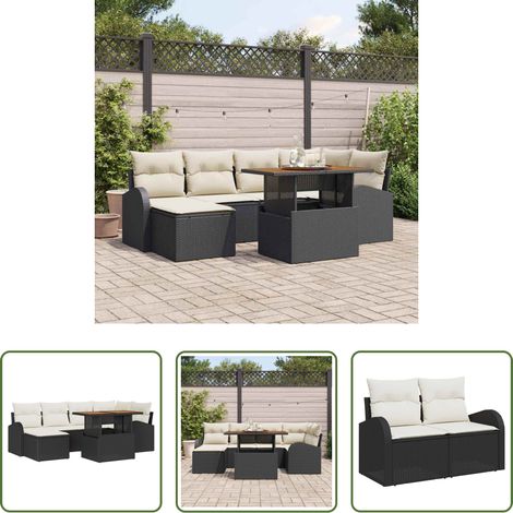 Gartentisch - Garten-Sofa-Set mit Kissen 7 pcs Schwarz und Creme (1/5)