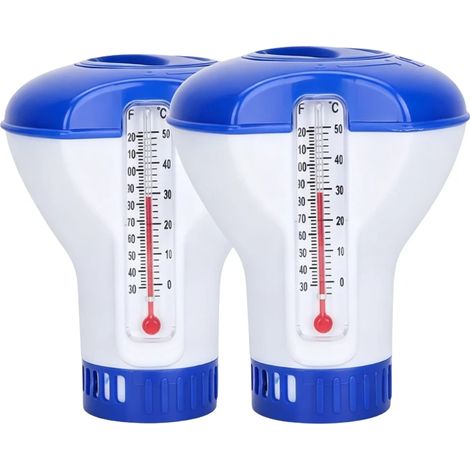 Lot de 2 flotteurs pour chlore de piscine avec thermomètre intégré, distributeur de chlore liquide à double échelle facile à lire, accessoires de piscine pratiques (1/5)