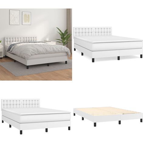 Sommier à lattes de lit avec matelas Blanc 140x200cm Similicuir - Lit Plateforme - Lit Double - Matelas Ressorts Ensachés - Literie Blanche - Chambre À Coucher - Home & Living (1/5)