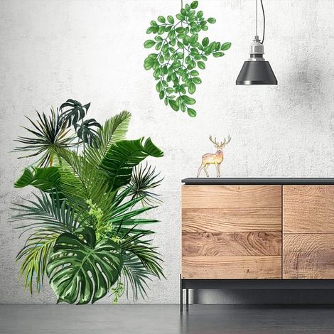 Green Plant Wall Stickers, Tropical Nordic Plant Wall Stickers, Monstera Leaves, Garden, Small, Fresh Home Decoration (1/5)