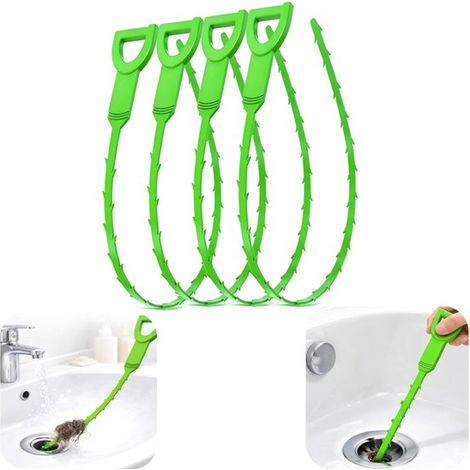 Déboucheurs à cheveux lot de 4 de 51 cm - brosses de nettoyage à long manche pour évier et douche, vert (1/5)