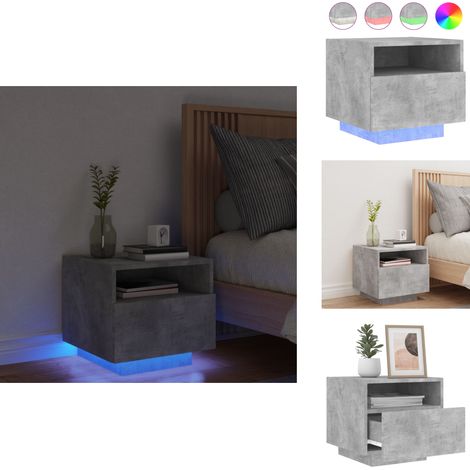 Table de chevet avec lumières LED gris béton 40x39x37 cm - Table De Chevet - Lampe De Chevet - Luminaire LED - Meubles De Chambre - Mobilier Moderne (1/5)