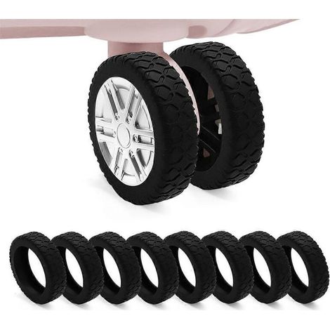 Lot de 8 couvre-roues de valise en silicone noir, compatibles avec la plupart des valises à 8 roues multidirectionnelles. (1/4)