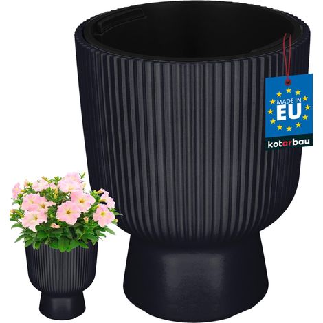 KOTARBAU® Pot de Fleur - Pot Plastique Plante Ø 23 cm - avec Bac Intérieur - Pot de Jardin - Pot de Fleur Exterieur - H : 30 cm - PVC - Anthracite - Nervuré (1/4)