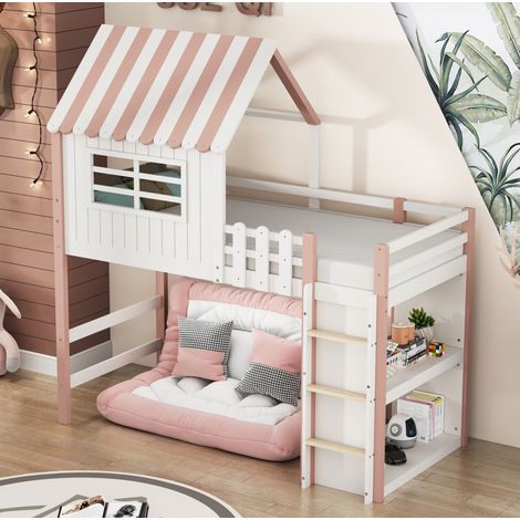 letto struttura 90x200 salvaspazio con scala rosa OKMYHOME (1/5)