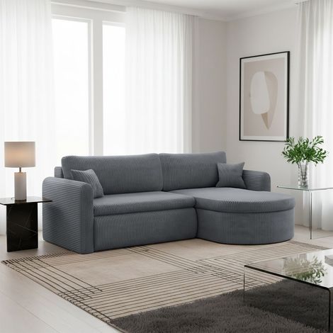 Ecksofa Schlafsofa FELIZ Stoff Poso Grau Ottomane Rechts