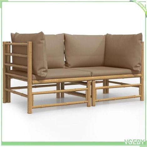 Canapé d'angle de jardin - FAFEICY - 3155118 - Bambou huilé - Coussins taupe - Design modulaire (1/5)