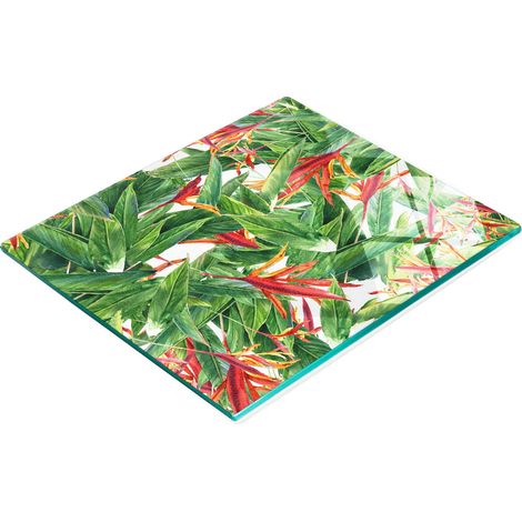 Tabla de servir de cristal para cocina con estampado floral gráfico, 60x52 cm. (1/5)