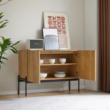 Credenza a 2 ante con ripiano regolabile, 100 x 40 x 75 cm, naturale DESVIAE (1/5)