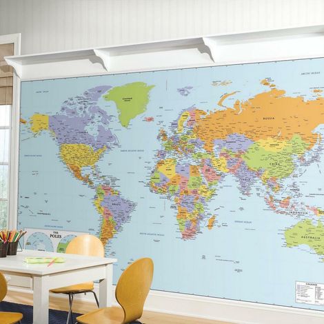 Papier Peint panoramique auto-adhésif Carte du Monde - 320x183 cm (1/5)