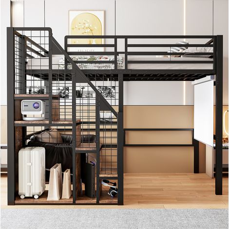 Bett Bettgestell Aufbewahrung 140x200 Metall Schwarz HAVRYA (1/5)