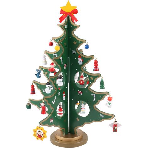 Mini sapin de Noël de bureau 18 cm en bois 3D, calendrier de l'Avent à faire soi-même, avec décorations suspendues, pour fête de fin d'année, cadeau pour enfants (1/5)