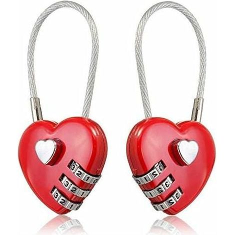 Cadenas à combinaison (lot de 2): cadenas portable en forme de cœur pour sacs à dos et boîtes à bijoux (rouge) (1/4)