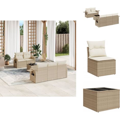 Salon de jardin avec coussins 6 pcs beige résine tressée - Ensemble Salon De Jardin - Meuble De Jardin - Jardin Design - Mobilier Exterieur - Chaise Lounge (1/5)