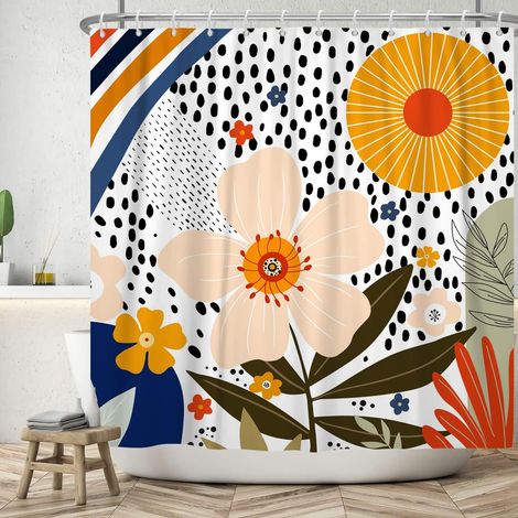 183x183cm Boho Fleur Rideau de Douche Abstrait Aquarelle Fleur Soleil Pluie Rideau de Salle de Bain coloré Plante Floral Rideaux de Douche Rideau de Baignoire étanche (1/5)