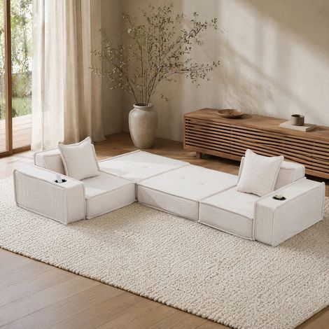 canape 2 places modulaire tissu cotele beige OKMYHOME (1/5)