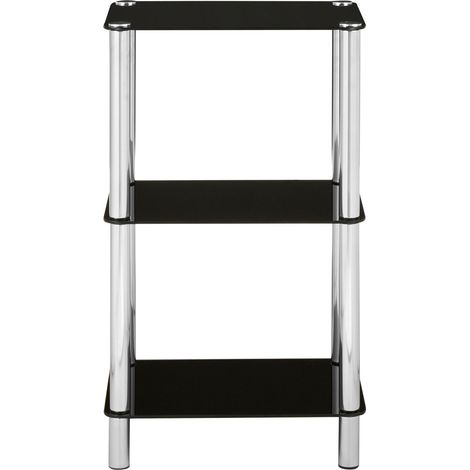 Interiors by Premier 3 Tier Black Glass Shelf Unit, Modern Black Shelving Unit With Silver Metal Frame, Three Tier Shelf Unit (1/5)