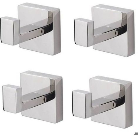 Lot de 4 Patère de salle de bain Serviette De Bain Crochet En Inoxydable Carré Vêtements Serviette Manteau Robe Crochet Armoire Pl (1/4)
