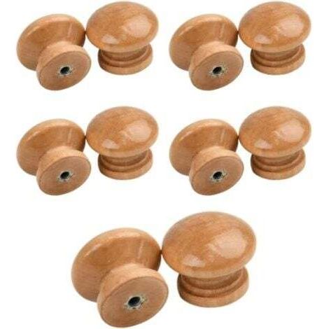 Lot de 10 Bouton de Meuble, Poignée Meuble Bois avec Vis, Poignee de Meuble Ronds Couleur du Bois, Boutons de Portes pour Placards, Commodes, Armoires (1/5)