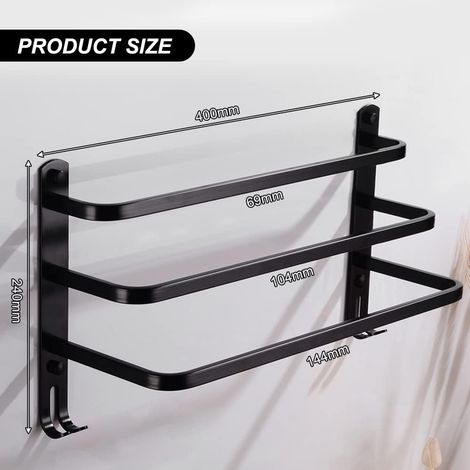 Porte Serviette Salle De Bain - 3 Barres Porte Serviette Adhesif En Space Aluminium - Étagère Porte Serviette Murale Noir Avec Crochets Pour Salle (1/5)