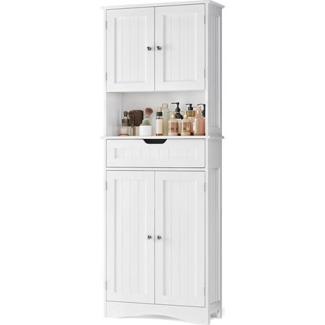 Mobile Alto da Bagno Bealife Armadietto a Colonna con 1 cassetto 2 ripiani e 4 Ante Bianco 60 x 30 x 170 cm (1/5)