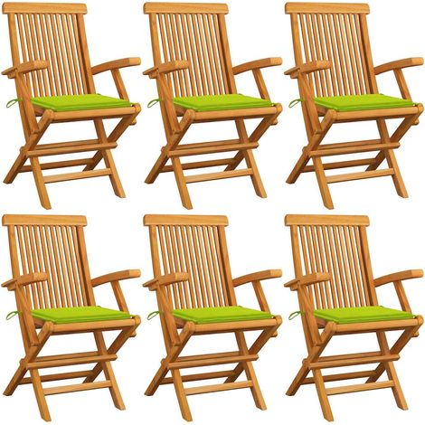 Gartenstühle mit Hellgrünen Kissen 6 Stk. Massivholz Teak
