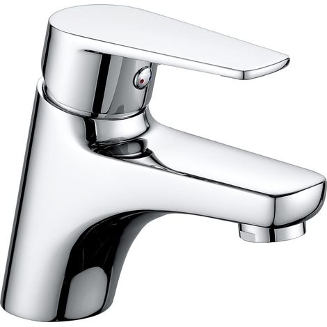 Robinet de lavabo compact pour WC invités, Mitigeur en laiton chromé avec aérateur anti-éclaboussures, Hauteur de bec 65 mm, Connexion standard 3/8", Mitigeur à levier unique (1/5)
