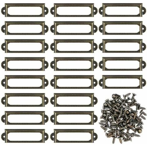 Lot de 50 supports d\'tiquettes en mtal pour meubles, tiroirs, armoires, cartes, plaques nominatives, cadres avec vis pour bureau, bibliothque, bibliothque, tagres Bronze (60 x 17 mm) (1/5)
