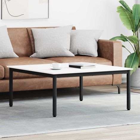 Table basse carrée moderne en pin massif blanc avec pieds en métal, 100 x 100 x 45 cm - PANGIVO (1/5)