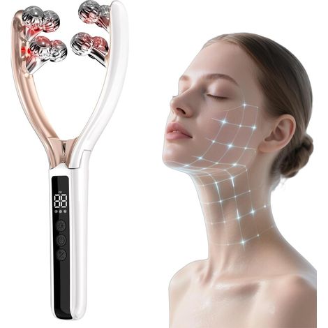 Appareil Anti Rides Visage Massage,EMS Anti-Âge 3D Rouleau de Masseur Facial,Appareil de Beauté Microcourants à 2 modes LED,Pour Visage Cou Double Menton Lifting,Pétrissage,soins de la peau (1/5)