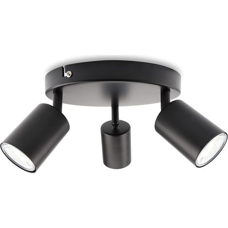 Plafonnier LED à 3 flammes, pivotant et orientable Spot mural, GU10 (sans ampoules) Plafonnier rétro/vintage 230V noir (1/5)