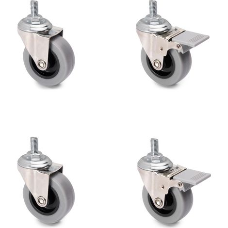 Lot de 4 roulettes pivotantes Ø 50 mm avec Boulon M8 x15/roulement à Billes pour Meuble Gris (1/5)