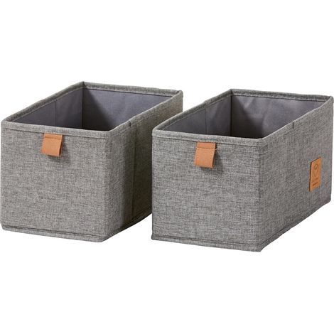 Premium – Lot de 2 Boîtes de Rangement Tissu 28x47x20cm – Organisateur Tiroir Vêtement Pliable – Lin Gris – Pour Commode, Dressing, Sous-Vêtement (1/5)