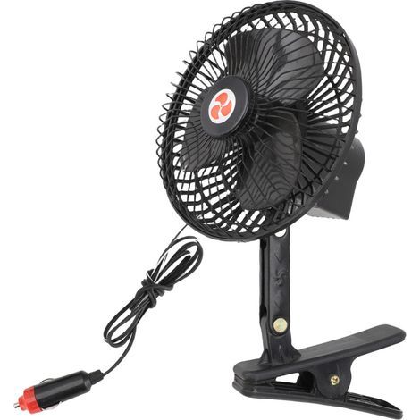 Hochleistungsfähiger tragbarer Autoventilator aus schwarzem Metall mit eingebautem Zigarettenanzünder, ideal für Anhänger, LKWs, Wohnmobile, Boote, Busse und SUVs (24V DC). (1/5)