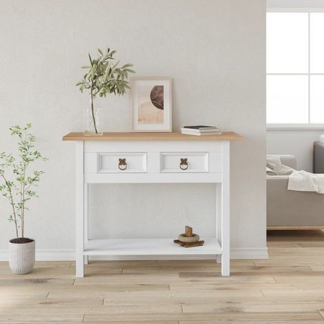 Table console,Table d'entrée Gamme Corona Pin mexicain Blanc 90x34,5x73 cm ASD75186 (1/5)