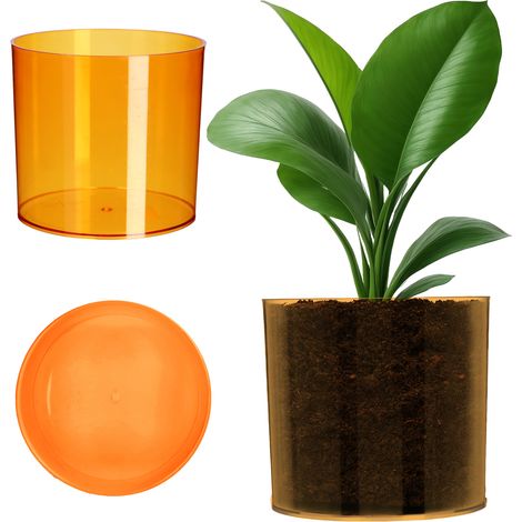 KADAX Blumentopf aus Kunststoff, Topf, rund, transparent, 13 cm, Orange