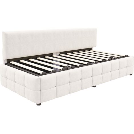 Cama tapizada convertible 90 x 200 cm con arcón hidráulico, terciopelo beige, HOMVRA (1/5)