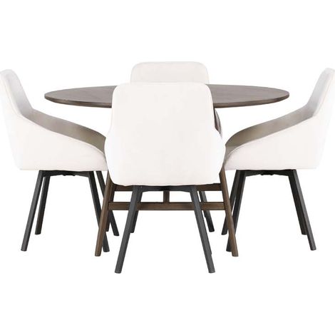 Kaseindon Essgruppe Tisch braun und 4 Rosie Stühle beige.