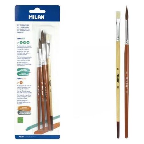 Pinceaux scolaires MILAN - Lot de 4 pour aquarelles et peintures pour affiches